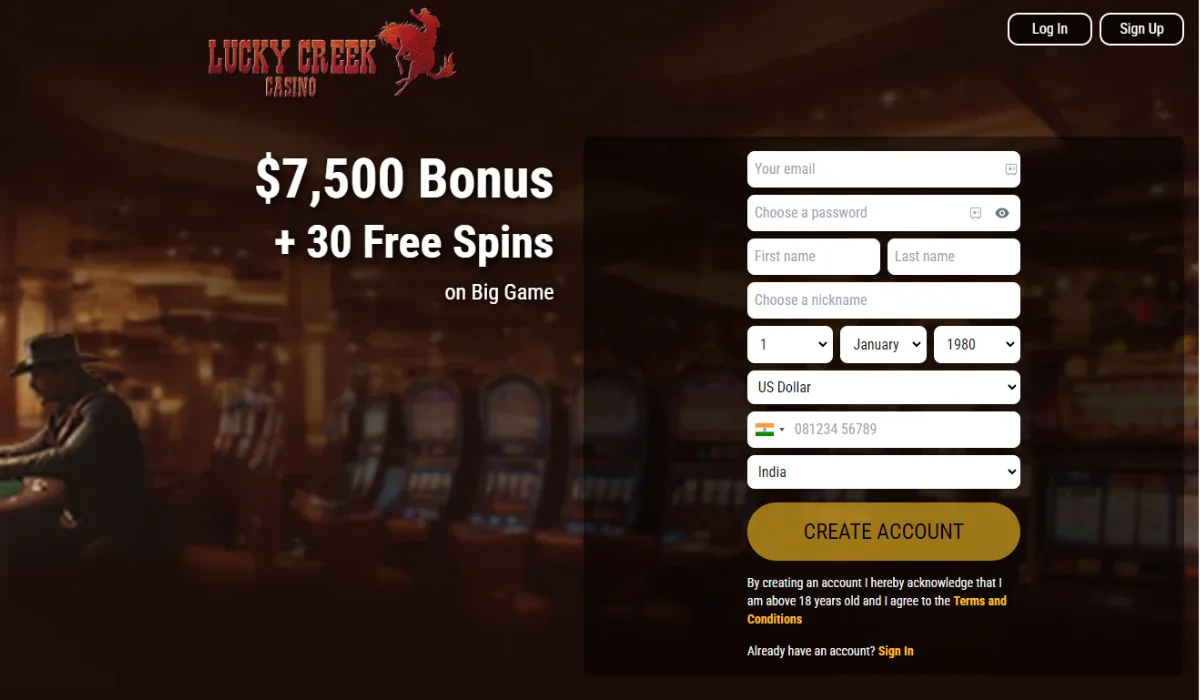 Lucky Creek Casino Homepage