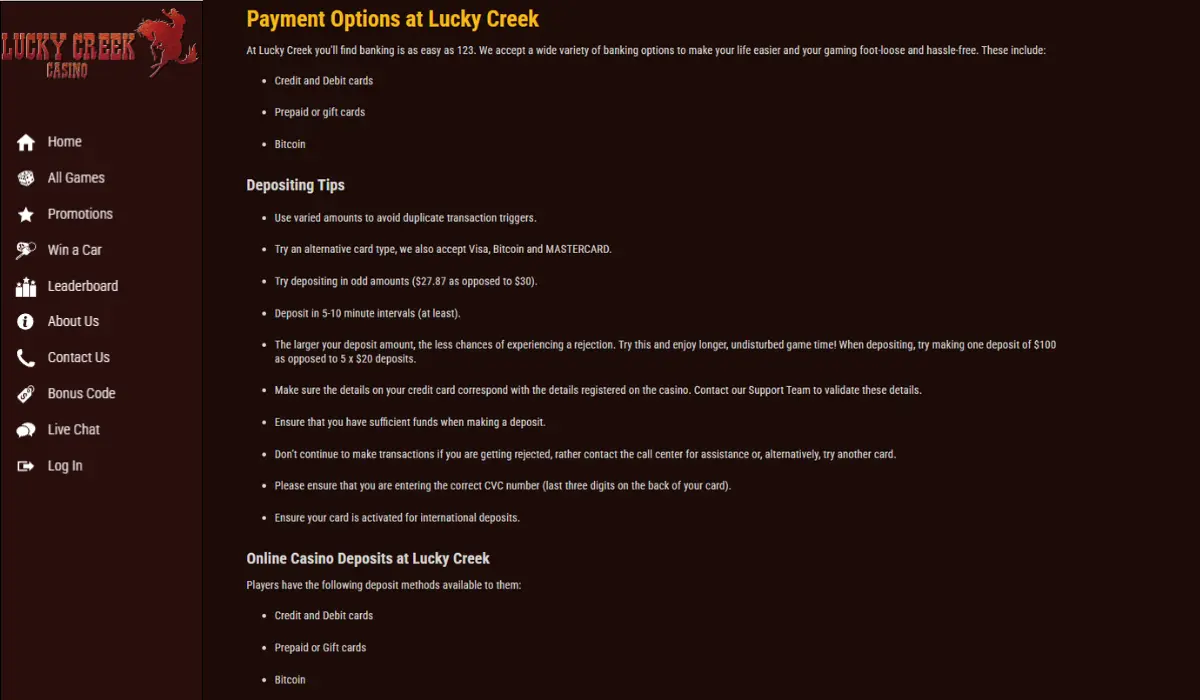Lucky Creek Casino Payment